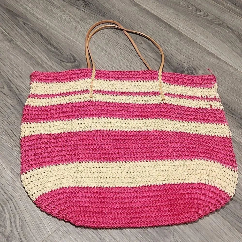 GUC Barbie Pink & Natural Straw XL Tote